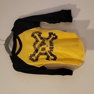 Nununu kids Long sleeve baseball raglan yellow and black skull size 18-24 months